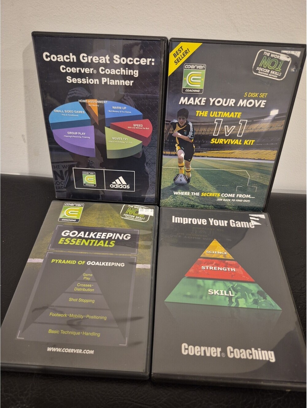 (X4) Coerver Coaching Soccer DVD Sets Session Planner Survival Kit Goalkeeping